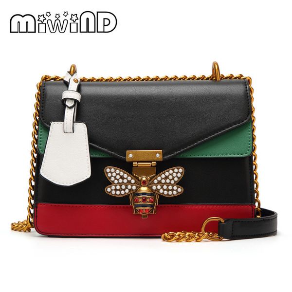 

2017 new women color splicing little bee bags fashion zipper designer handbag casual shoulder messenger bag new sac femme