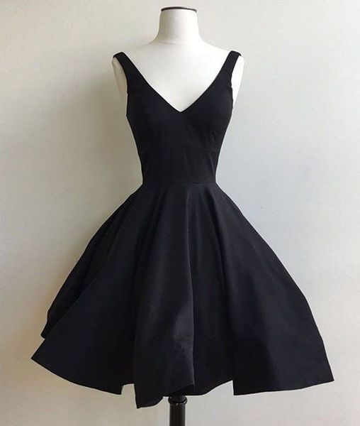 

simple v neck black homecoming dress knee length short hoco dress, Blue;pink