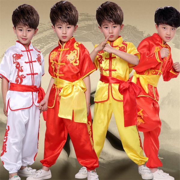 

traditional chinese style wushu clothing kids stage party performance team dance wear hanfu tai chi competition uniforms, Red