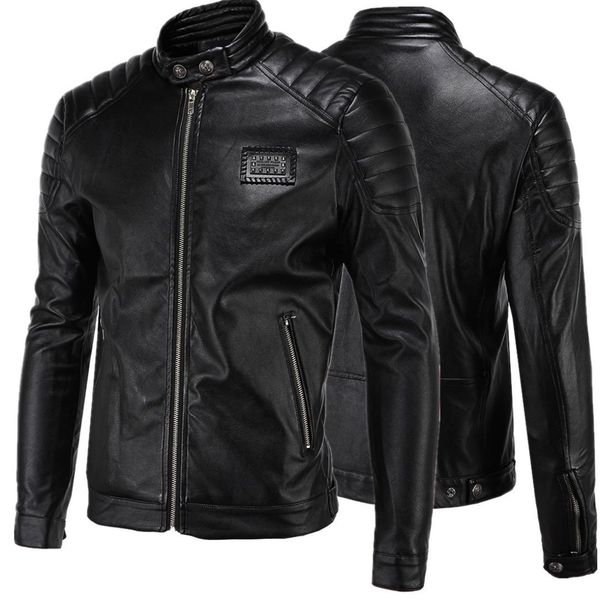 

2018 fashion elegant men's leather clothing carrie leather simple locomotive korean-style slim fit stand collar large size leath, Black