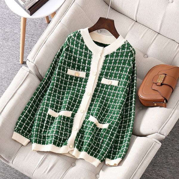 

2019 new arrival long cashmere cardigan women fashion luxury designer wool coat jacket autumn winter ladies plaid outwear female, Black