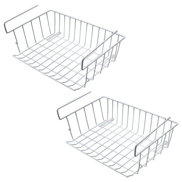 

new under shelf storage basket, 2 pcs under cabinet storage wire basket organizer fit dual hooks for kitchen pantry desk bookshe