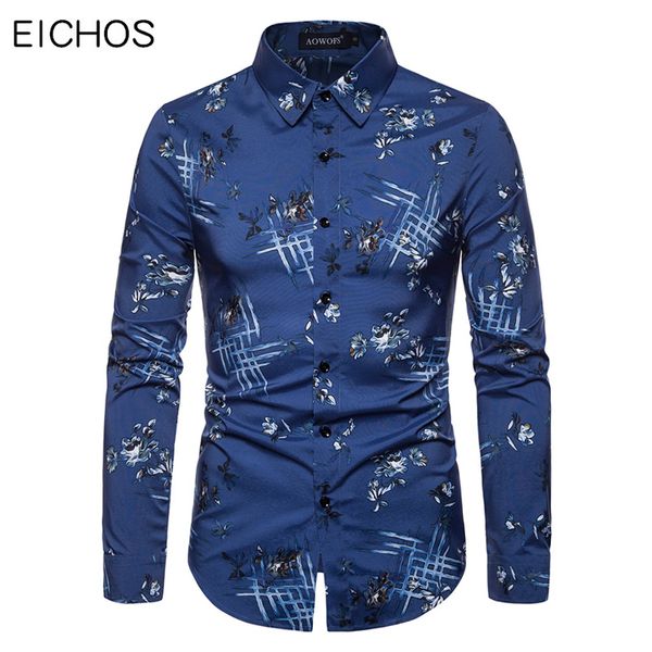 

2019 fashion flowers 3d print shirts men slim fit turn-down collar camisa social casual long sleeve floral shirt male, White;black