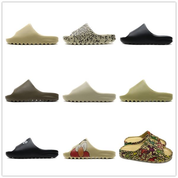 

kanye west slipper graffiti desert sand black earth brown bone resin men womens foam runner sandal slipper size 36-45, White;red