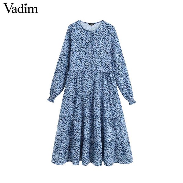 

vadim women chic print dress long sleeve o neck a line high waist female ankle length dresses vestidos qc560, Black;gray