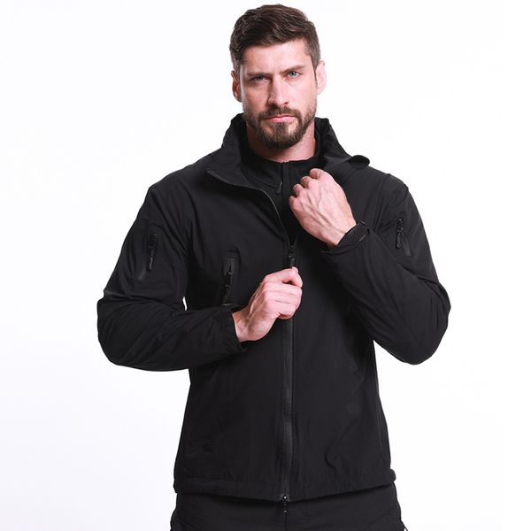 

softshell outdoor sport jacket for men hunting coats fine breathable military jacket for camping hiking hooded jacket, Black;brown