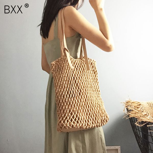 

bxx] сумочка моды популярная плетение сумки женская сетка rope tie пряжка женщины выдалбливают соломенная сумка одно плечо сумка he814