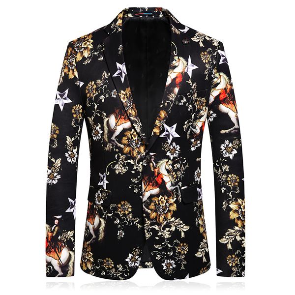 

men suit blazer single button flower floral printing 2020 spring autumn british fashion street men blazers jacket homme, White;black
