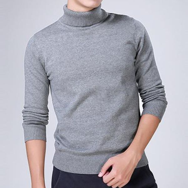 

autumn winter sweaters men casual solid color turtleneck collar full sleeve slim knit male fashion pullovers tide wild explosive, White;black