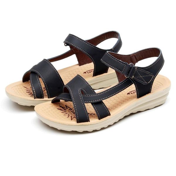 

women sandals fashion sandals ladies summer 2020 fashion leather wedges comfort big size women beach shoes, Black