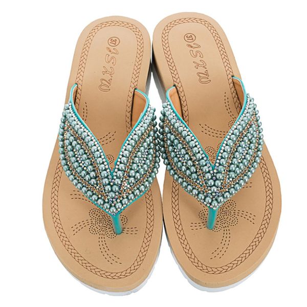 

womenÂ ladiesÂ slippers vintageÂ bohemia string bead flat flip-flop beach shoes women's slipper summer outdoor casual shoes, Black