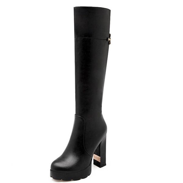 

new arrival boots women round toe platform shoes zipper rivet knee high boots high heels party wedding shoes, Black