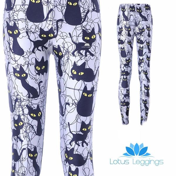 

cute black cats pattern digital printing polyester leggings new fashion sportswear workout female push up leggings