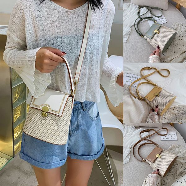 

women fashion casual elegant summer beach wild bucket messenger shoulder bag solid weaving bag bolsa feminina 2019 moda saco 50