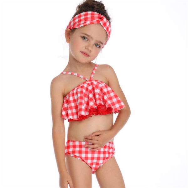 

2-8years children swimwear girls swimwear baby kids biquini infantil sunny swimsuit bikini girl 2019 new plaid bathing suit