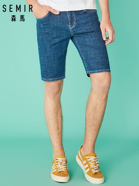 

semir denim shorts male students summer men fifth pants elastic jeans youth solid color simple korean version, Blue