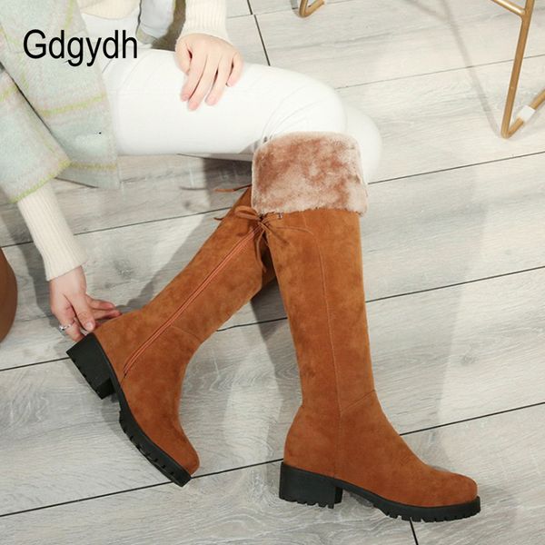

gdgydh winter warm shoes women knee high boots 2018 new arrival lace up female snow boots shoes good quality promotion sale, Black