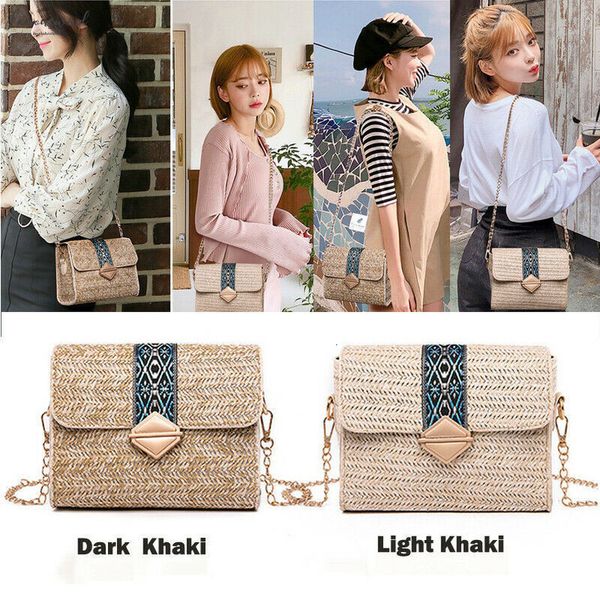 

noenname fashion summer women ladies rattan wicker woven straw bag woven crossbody bags handbag beach basket purse hot