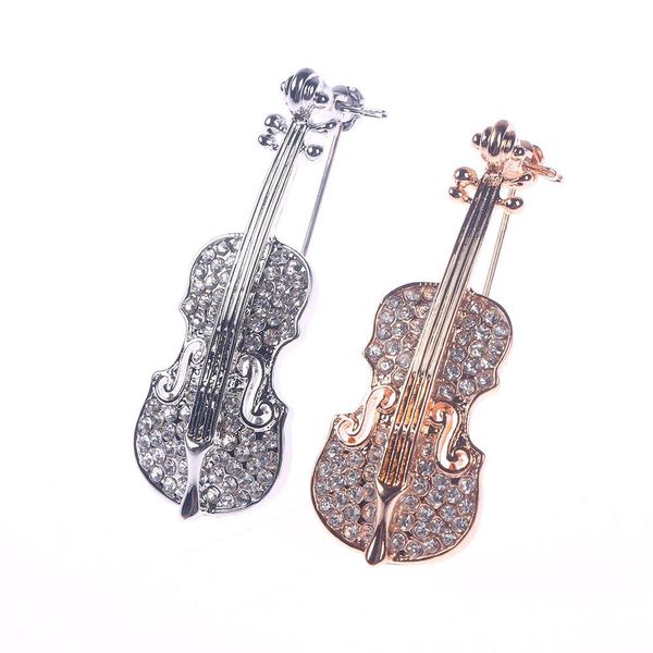 

1pc enamel violin brooch rhinestone corsage collar suit brooches pin men and women fashion jewelry gift fhbge, Black;gray