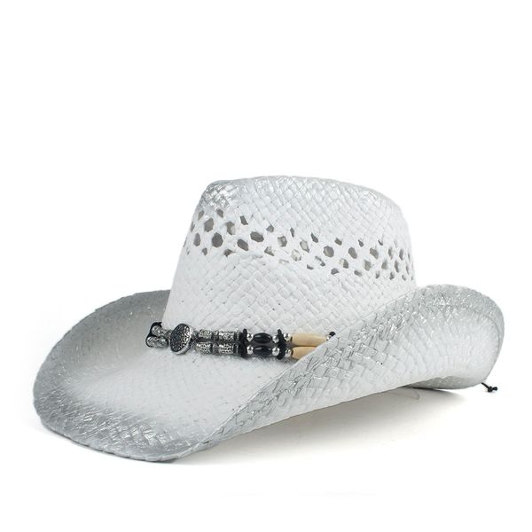 

2019 retro handmade weave straw women men hollow western cowboy hat lady dad sombrero hombre cowgirl jazz sun caps size 56-58cm, Blue;gray