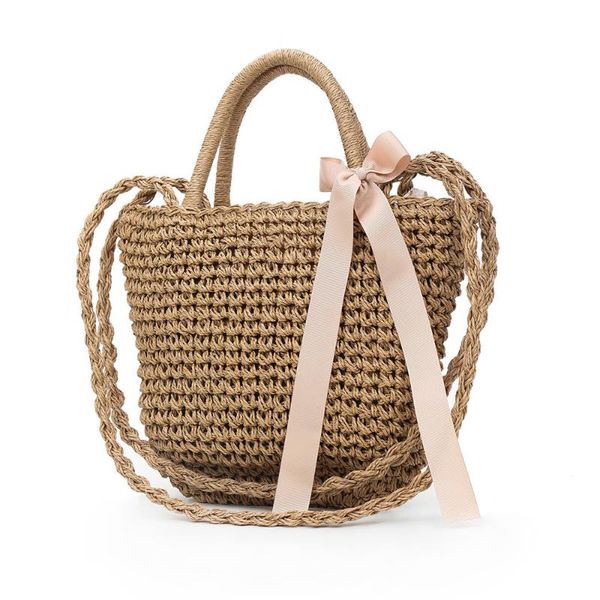 

woven shopping bag vintage women braided bow tie crossbody bags straw shoulder handbags summer women hollow messenger bags #0110