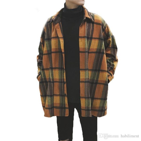 

негабаритные фланелевые рубашки мужчины плед винтаж уличная хип-хоп свободные повседневные с длинным рукавом осень зима бренд корейские руба, White;black