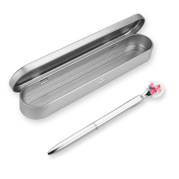 

1pc new ball dry flower ballpoint pens metal with gift box ballpoint pens creative advertising gifts pen student office supplies, Blue;orange