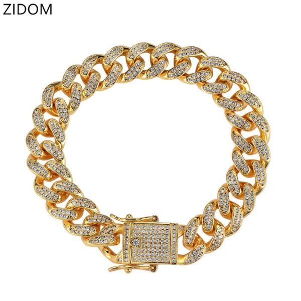 

men hip hop iced out bling bracelet pave full zircon 7-9 inch long miami cuban chain bracelets fashion mens hiphop jewelry gifts, Black