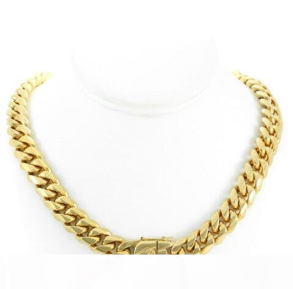 

men's cuban miami link 28" choker chain real 18k gold over stainless steel 14mm, Silver