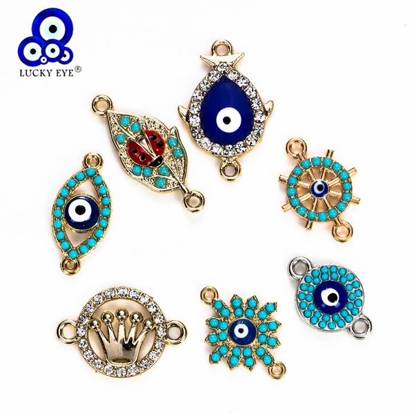

lucky eye blue evil eye charms connector for bracelet jewelry accessories different style pendant handmade ey5265, Bronze;silver