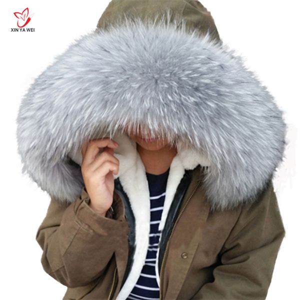 

2018 real raccoon fur collar womens 100% natural fur gray collar shawl raccoon removable scraves, Blue;gray