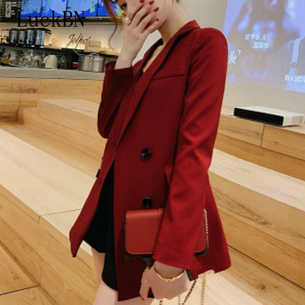 

luckbn double breasted office lady formal blazer solid women autumn 2019 fashion suit slim female long sleeve loose coat jacket, White;black