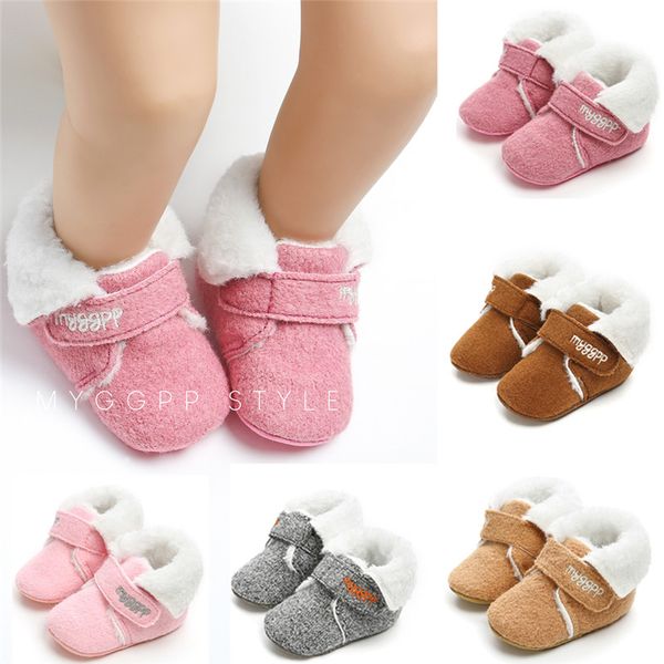 

2019 new winter warm newborn baby girls boys soft sole crib shoes toddler anti-slip boots, Black;grey