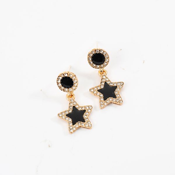 

maxi s925 silver needle korean temperament simple black stars geometric circle earrings