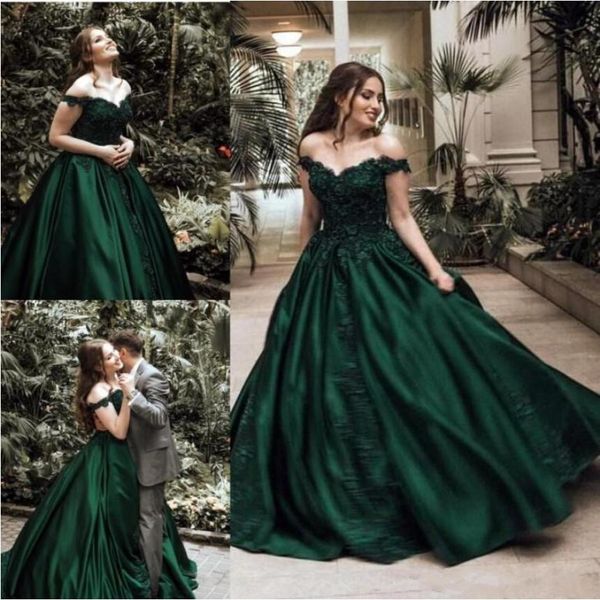 

2019 арабский темно-зеленый вечерние платья с плеч аппликация элегантный блесток атласная длинные театрализованное случаю платья формальные, Black;red