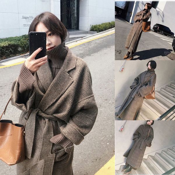 

womens winter lapel wool coat trench jacket long sleeve overcoat outwear manteau femme dropshiping 2019 w1120, Black