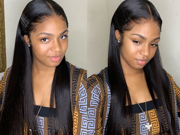 

13 * 4 straight фронт шнурка человеческих волос парики pre сорванный с ребенком волосами бразильских человеческими волос парики, Black