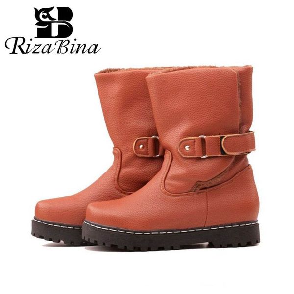 

rizabina size 30-43 casual 2020 woman winter warm ankle boots thick bottom comfortable snow boots buckle simple shoes woman, Black