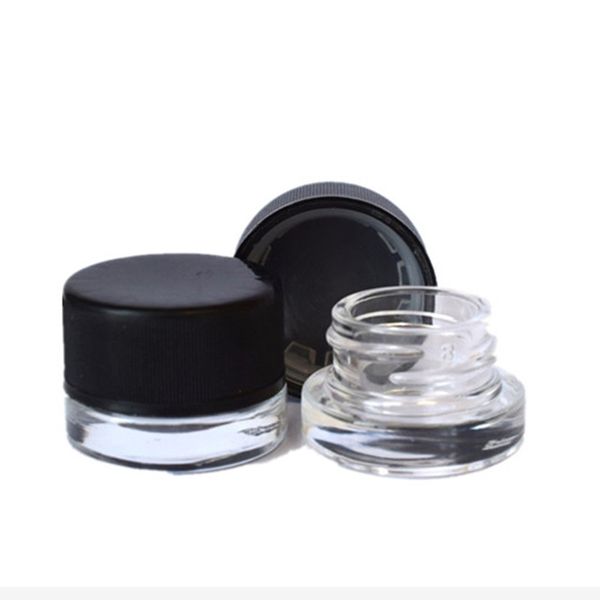

Food-Grade Non-Stick Glass Jar 5ML 3ML Glass Container Wax Dab Jar Dry Herb Container with Black Lid Childproof New products
