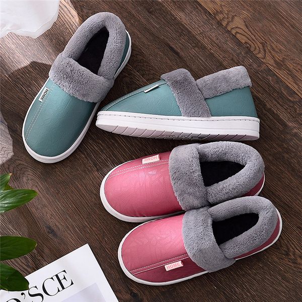 

new winter waterproof shoes plush slippers warm fur thicken cotton-padded home slipper indoor flat shoes plus size 41 v8, Black