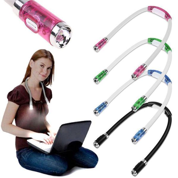 

led book lights hands flexible arm around the neck for bed reading or read in car 4 super bright led bulbs