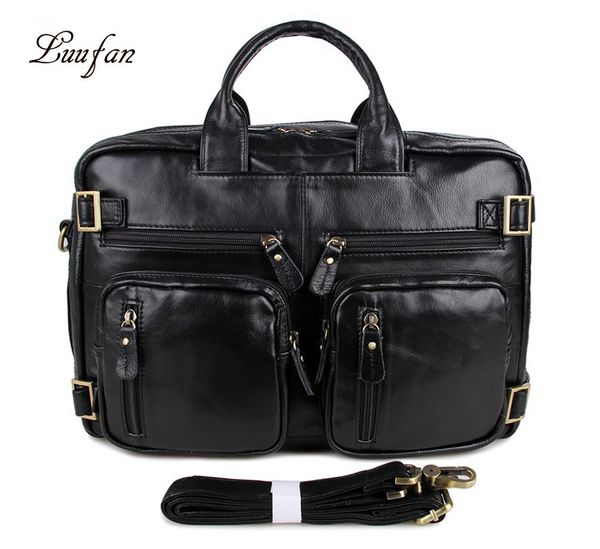 

man genuine leather business briefcase soft cow leather 15 inch laphandbag tote big capacity shoulder messenger bag black