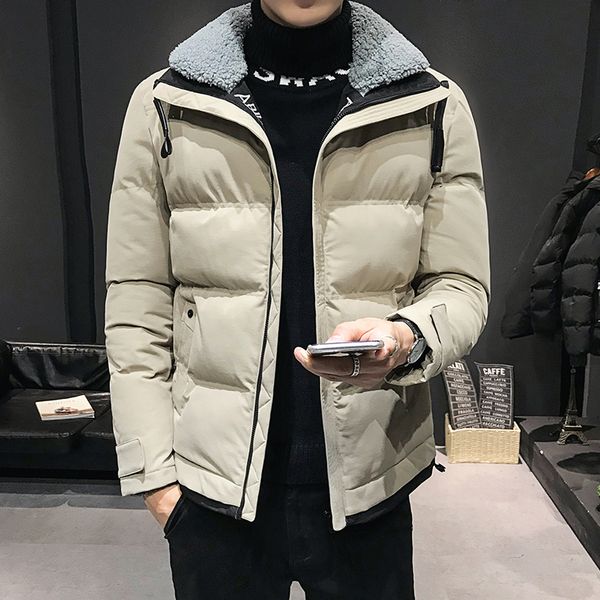 

bubble coat men embroidery thickening men's winter jacket windproof and warm clothes casual slim down cotton streetwear anorak, Black