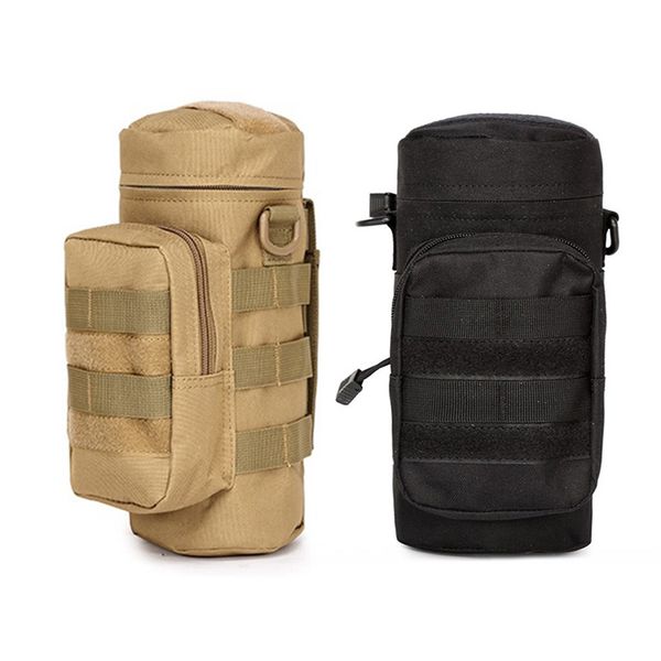 

2pcs outdoors durable water bottle pouch gear kettle waist shoulder bag for climbing camping hiking bags - yellow brown & black