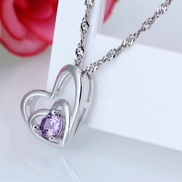 

trendy 925 sterling silver necklace for women party accessories fashion crystal double heart necklace princess lady jewelry hot