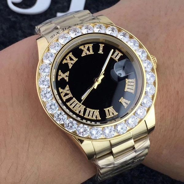 

Luxury watche automatic mechanical watch 18k gold day date men 039 watch big diamond prong et apphire cla p black face fa hion men wa