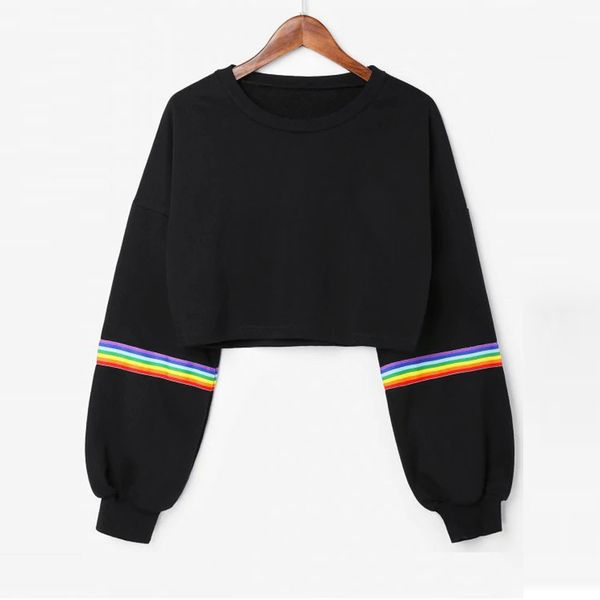 

women sweatshirt 2019 hoodies solid crop hoodie long sleeve jumper hooded pullover coat casual sweatshirt tracksuit, Black