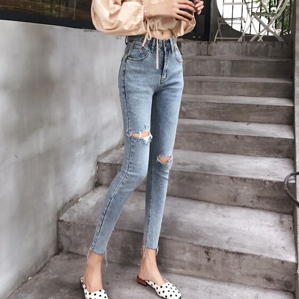 

wholesale 2019 new spring summer autumn selling women's fashion casual denim pants bw52, Blue