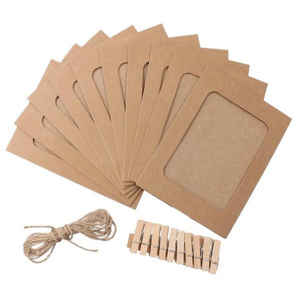 

10 pcs / set paper p diy wall picture hanging frame rope clip set home decor 3inch brown