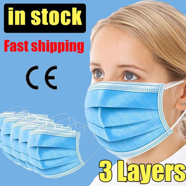 

50pcs disposable face mask 3 layers ear-loop anti-dust masks mouth cover non-woven disposable mask prevent droplets soft breathable outdoor